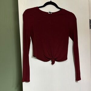 Women's Burgundy Long Sleeve Knotted Top